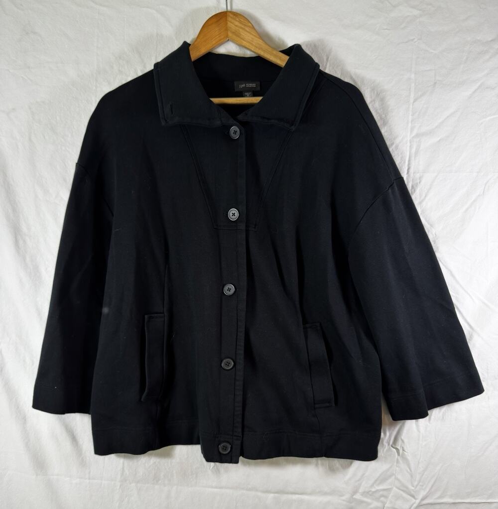 J. Jill Ponte Knit Cotton Modal Blend Boxy Cardigan Jacket Pockets 1X Black